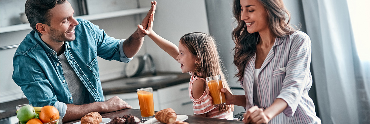 A family having fun at breakfast